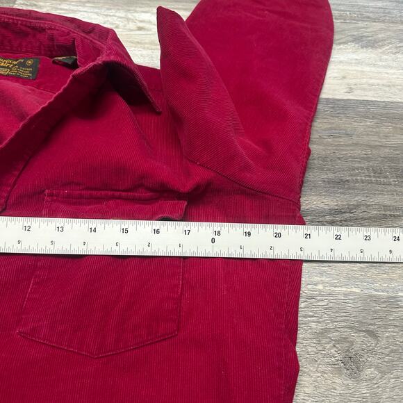 Vintage 1970s Kmart Red Corduroy Shirt Burgundy 70s M Shacket Button Shirt Rare - Picture 5 of 7